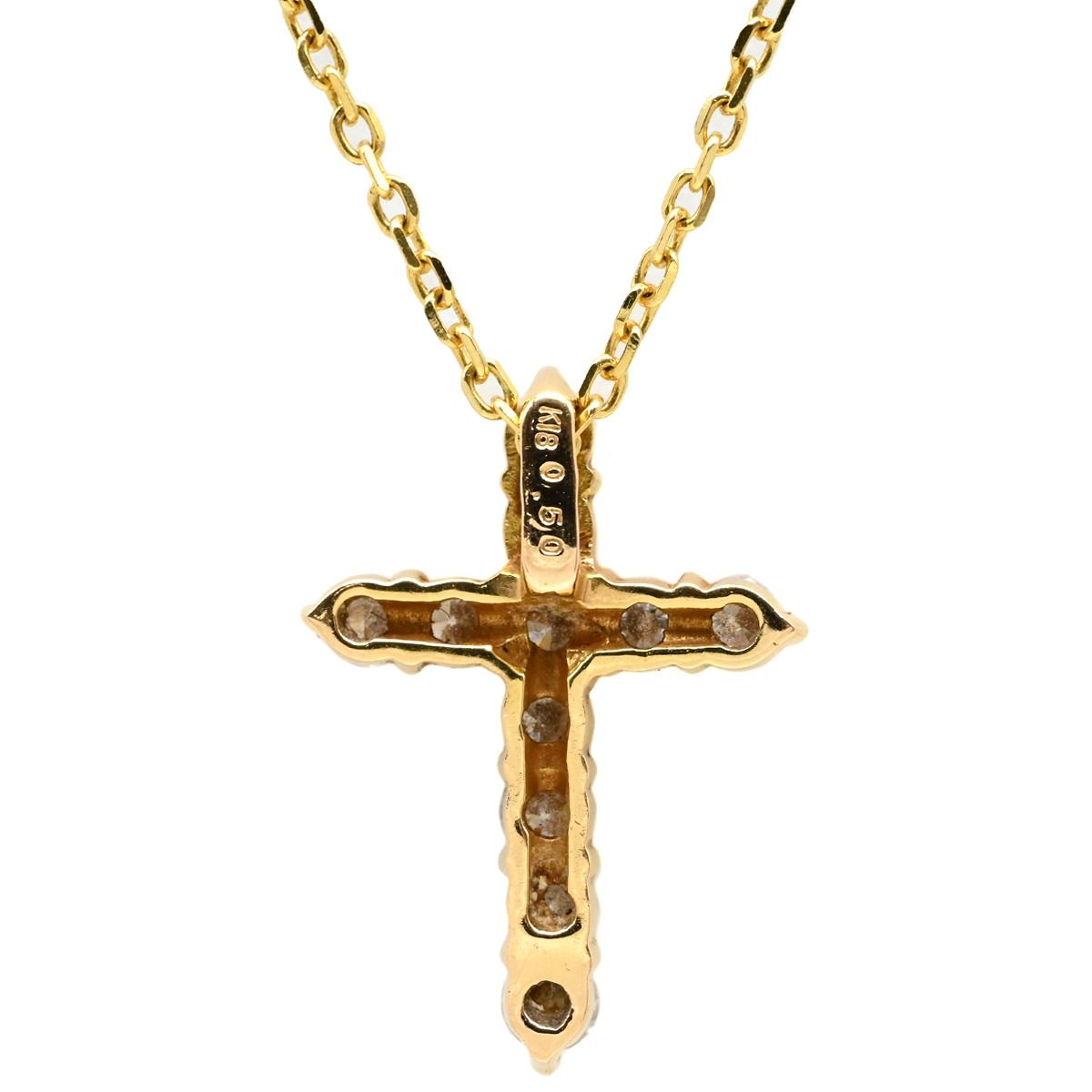 ネックレス ダイヤ クロスペンダント K 18 YG ダイヤモンド イエローゴールド 十字架 11石 11 P
