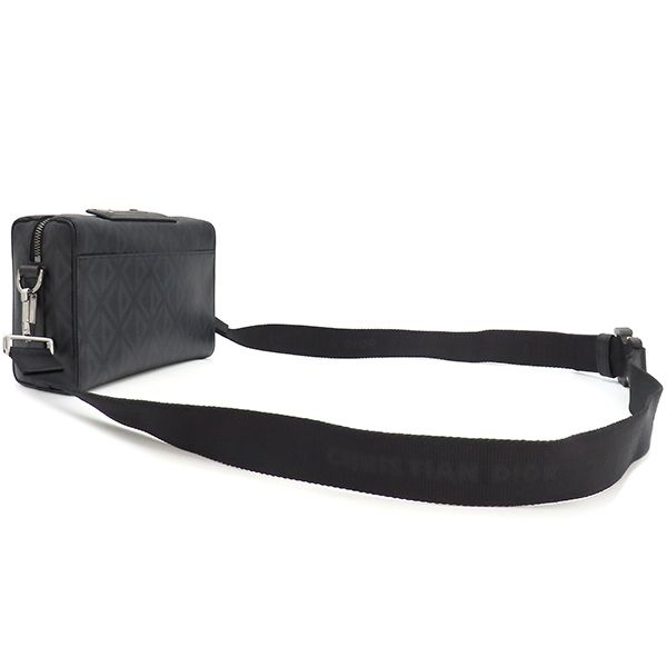 クリスチャン ディオール Christian Dior ショルダーバッグ ランゴ22 レザー PVC ブラック系 シルバー金具 黒 CD ダイヤモンドキャンバス 保存袋