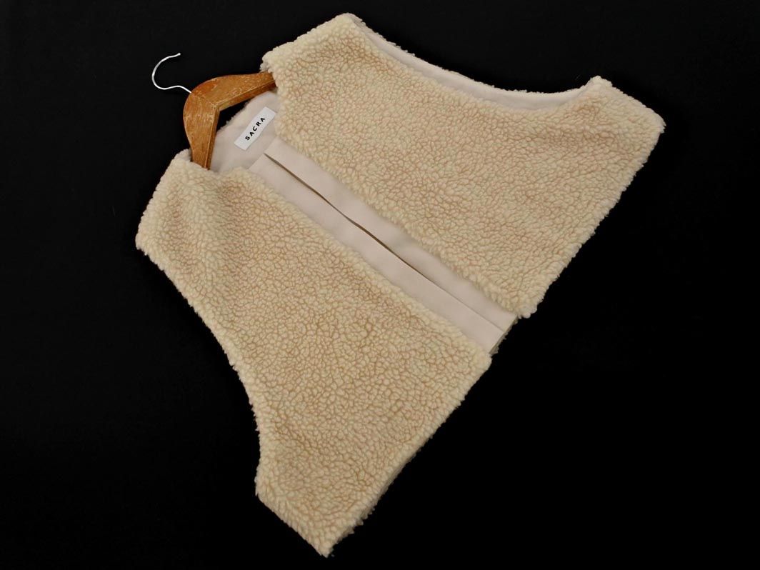 SACRA サクラ ウール混 ボア ショート丈 ベスト size38 アイボリー レディース