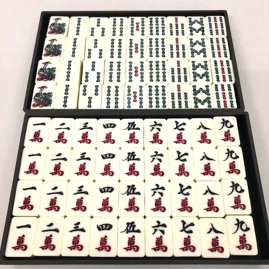 ss8075 【中古】 麻雀牌 麻雀セット 手打ち用 背面色黒 黒牌 レトロ