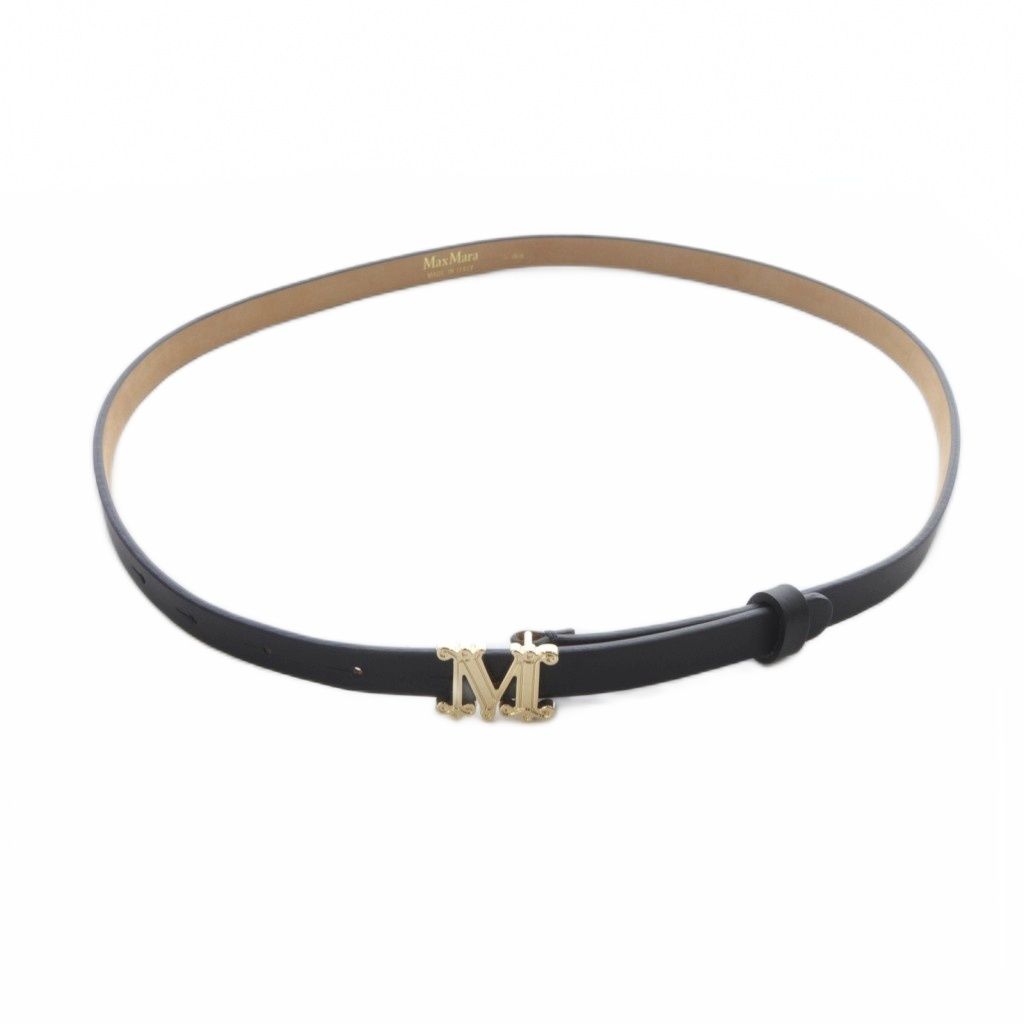 マックスマーラ MAX MARA ナロー レザーベルト L 80 ブラック YO 2