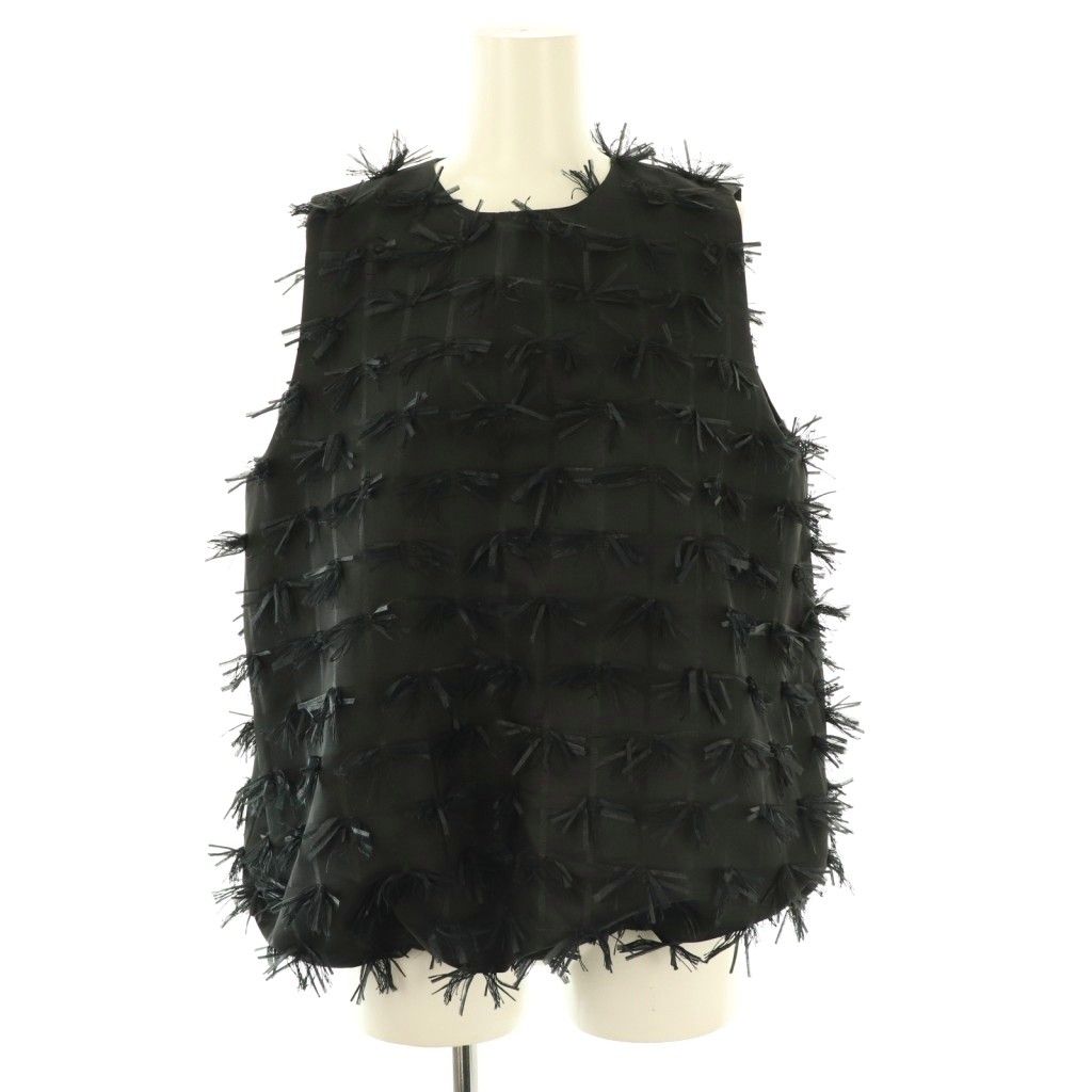 プレインピープル PLAIN PEOPLE カットテープジャガードバルーンシルエットブラウス ノースリーブ 9 ブラック ES OS