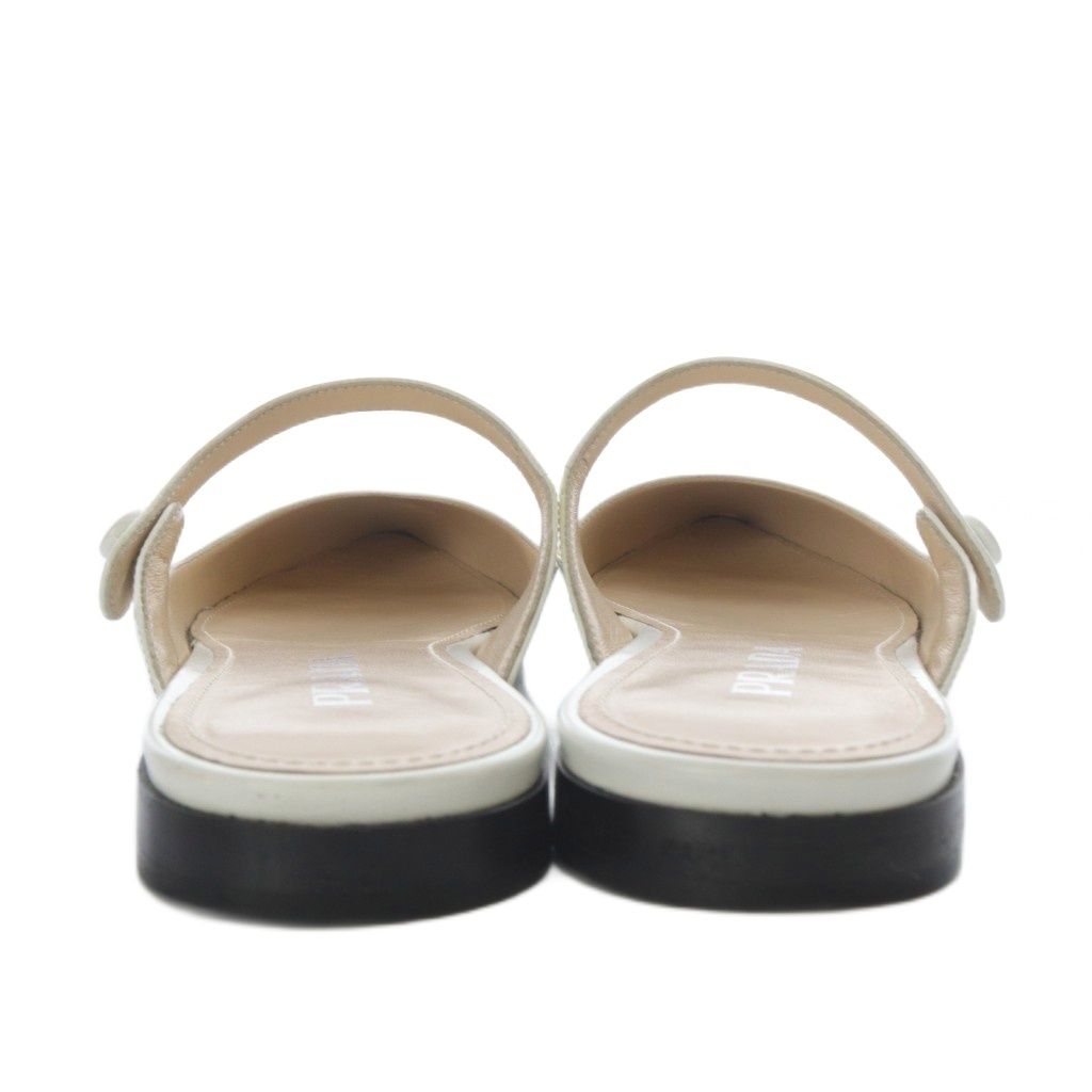  プラダ PRADA ミュール パンプス フラット ポインテッドトゥ ストラップ レザー 35 ホワイト YO 27 ミュール サンダル ミュール