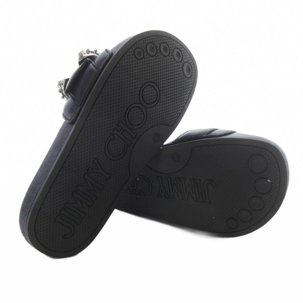  ジミーチュウ JIMMY CHOO FALLON サンダル フラット ビジュー レザー 35 ブラック YO 25 サンダル サンダル ミュール