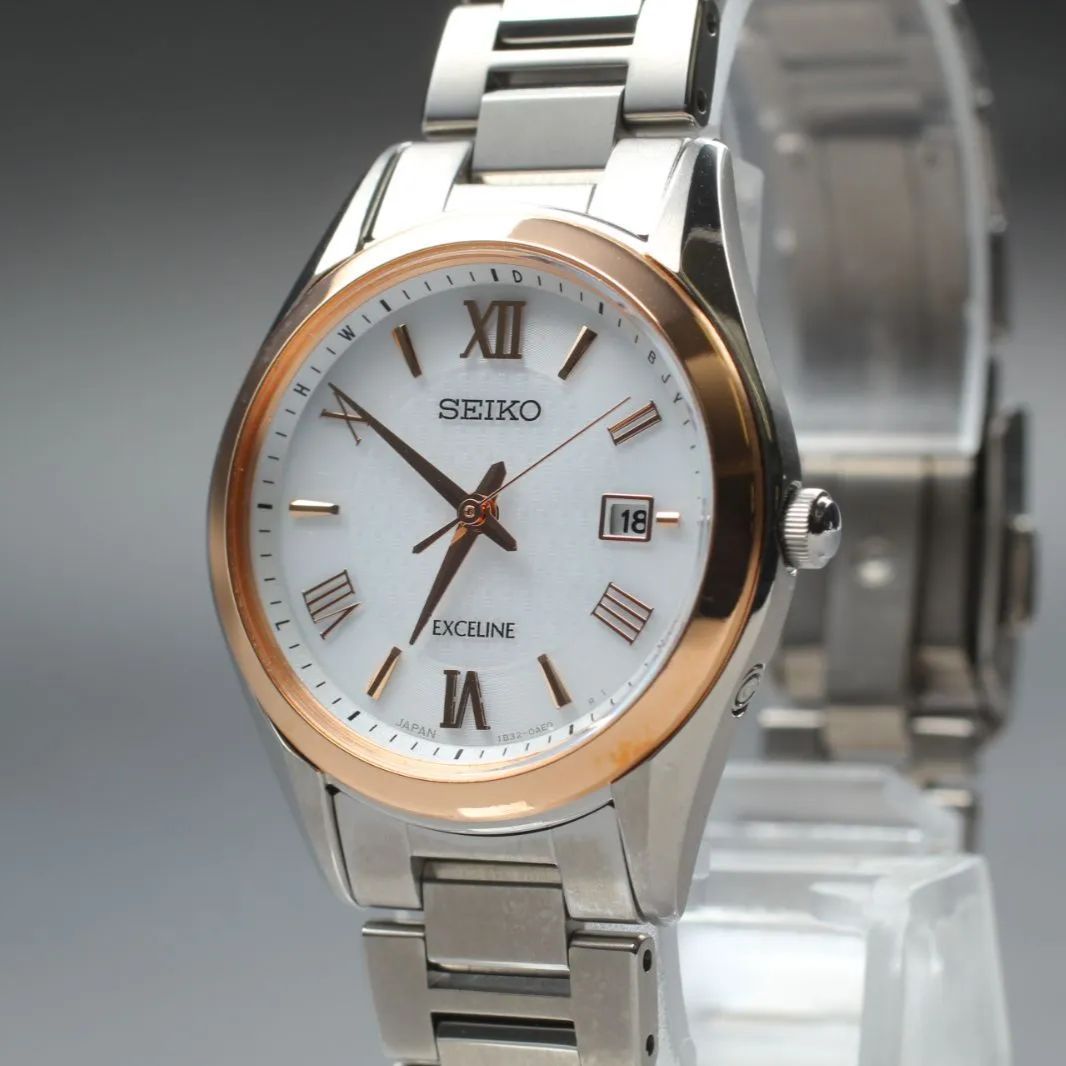 SEIKO エクセリーヌ ソーラー時計 SEIKO エクセリーヌ 1B32-0AC0 レディース腕時計 ソーラー 白文字盤 美