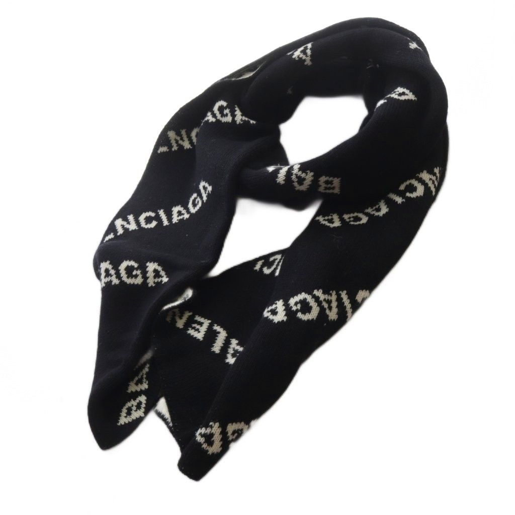 バレンシアガ BALENCIAGA マフラー ロゴ バイ ブラック ホワイト YO22 OH