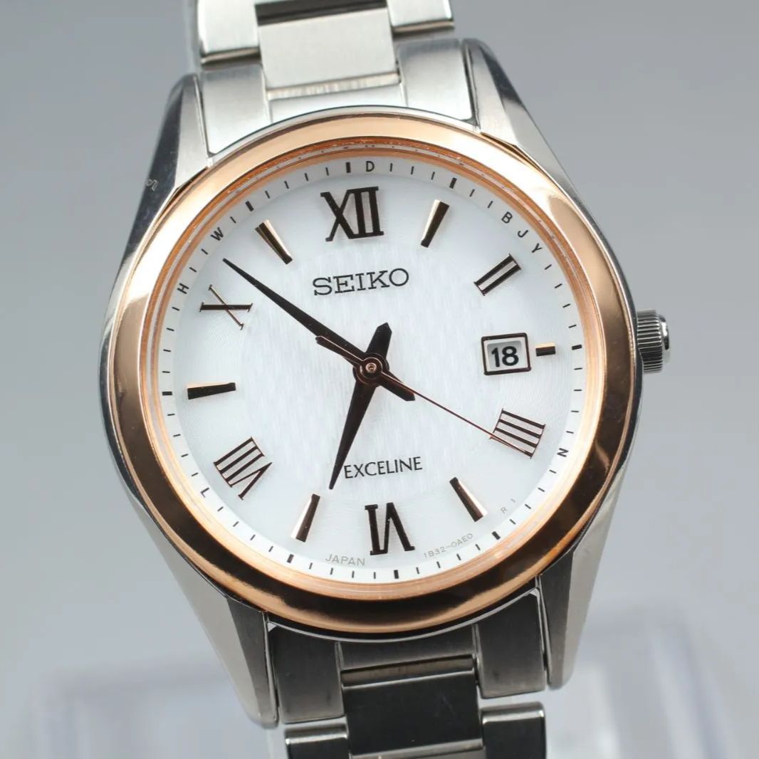【現行・未使用級・18.5㎝】セイコー　エクセリーヌ　ソーラー　ダイヤ10P SEIKO エクセリーヌ 1B32-0AC0 レディース腕時計 ソーラー 白文字盤 美