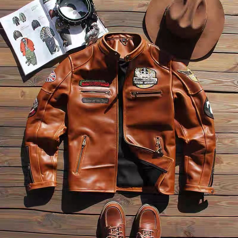 h 美式ヴィンテージ アメカジ 本革レザージャケット メンズ 油蝋頭層牛革 J100モーターサイクルジャケット 立ち襟修身タイプ 真皮アウター 秋冬