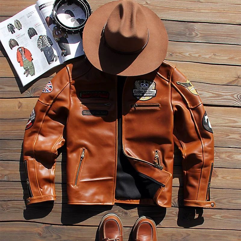 h 美式ヴィンテージ アメカジ 本革レザージャケット メンズ 油蝋頭層牛革 J100モーターサイクルジャケット 立ち襟修身タイプ 真皮アウター 秋冬