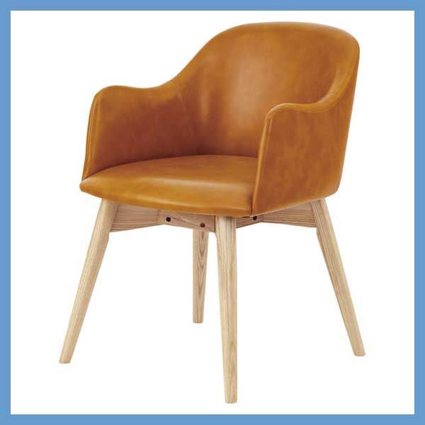 天然木 アッシュ のダイニングチェア 背もたれ 肘掛け一体型 W 50 D 55 H 73 SH 43 cm ソフトレザー座面 ナチュラル脚 No 010 キャメル