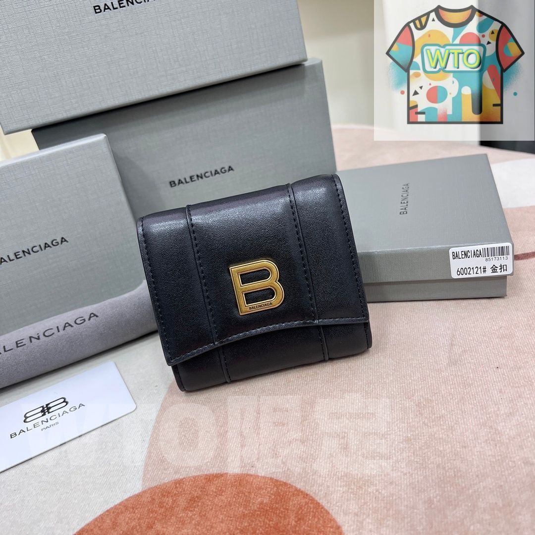 バレンシアガ ミニウォレット クロコダイルエンボス加工 サンドイッチ型 ブラックバックル