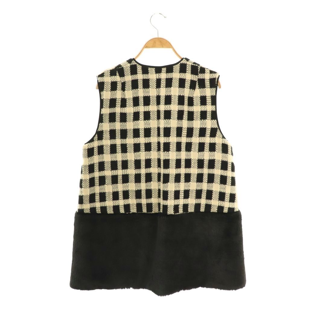 トゥモローランド TOMORROWLAND collection タッターシェパードファーペプラムジレ Vネック 36 ブラック アイボリー DO OS