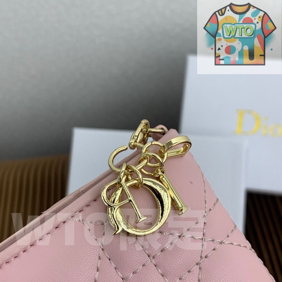  ミニ レディディオール ウォレット グレーシープレザー 藤編みステッチ D I O R チャーム付き WTO輸入 DQT 21 三つ折り財布 折り財布