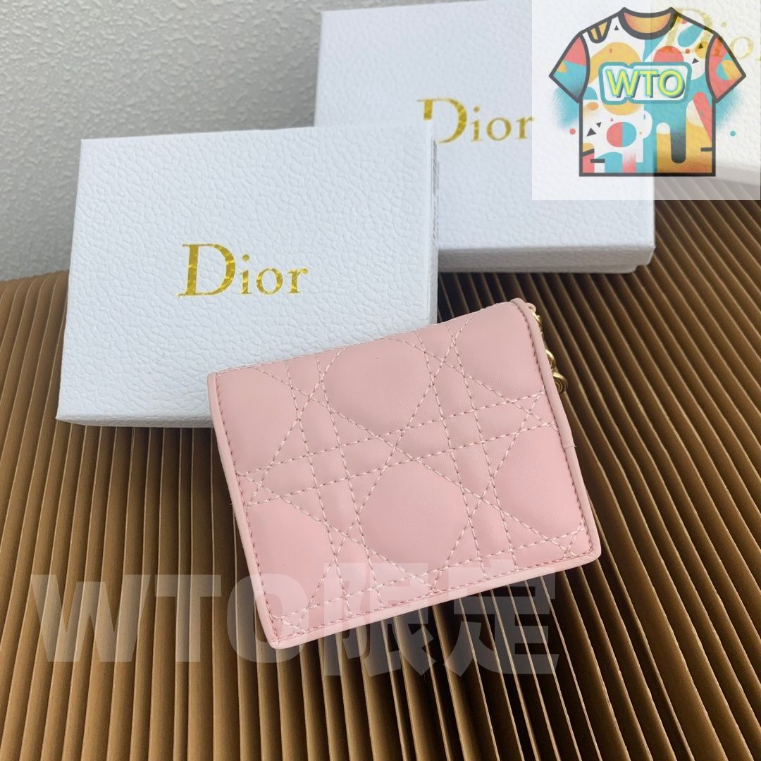 ミニ レディディオール ウォレット グレーシープレザー 藤編みステッチ - D.I.O.R.チャーム付き -WTO輸入-KVO 95