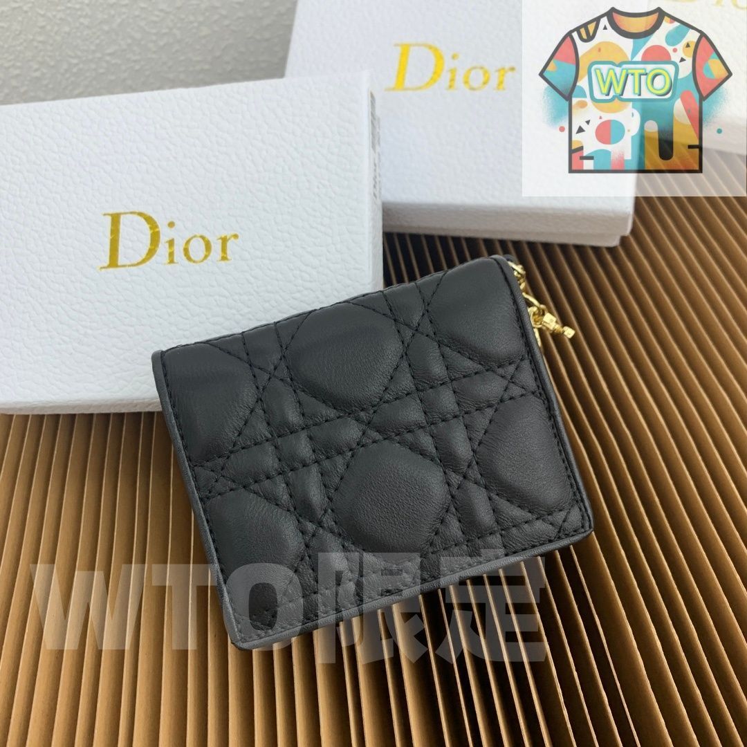 ミニ レディディオール ウォレット グレーシープレザー 藤編みステッチ - D.I.O.R.チャーム付き -WTO輸入-ETE 88