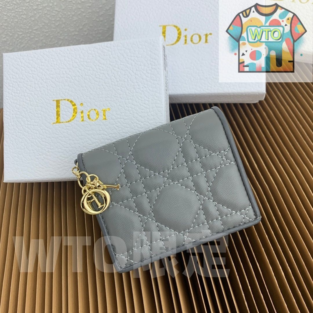 ミニ レディディオール ウォレット グレーシープレザー 藤編みステッチ - D.I.O.R.チャーム付き -WTO輸入-HHF 45