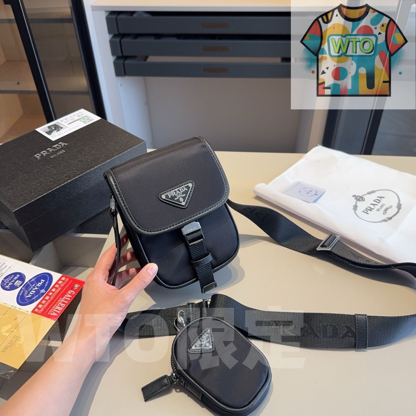 プラダ メンズ クロスボディバッグ 防水布&レザー 高品質 -WTO輸入-DTR19