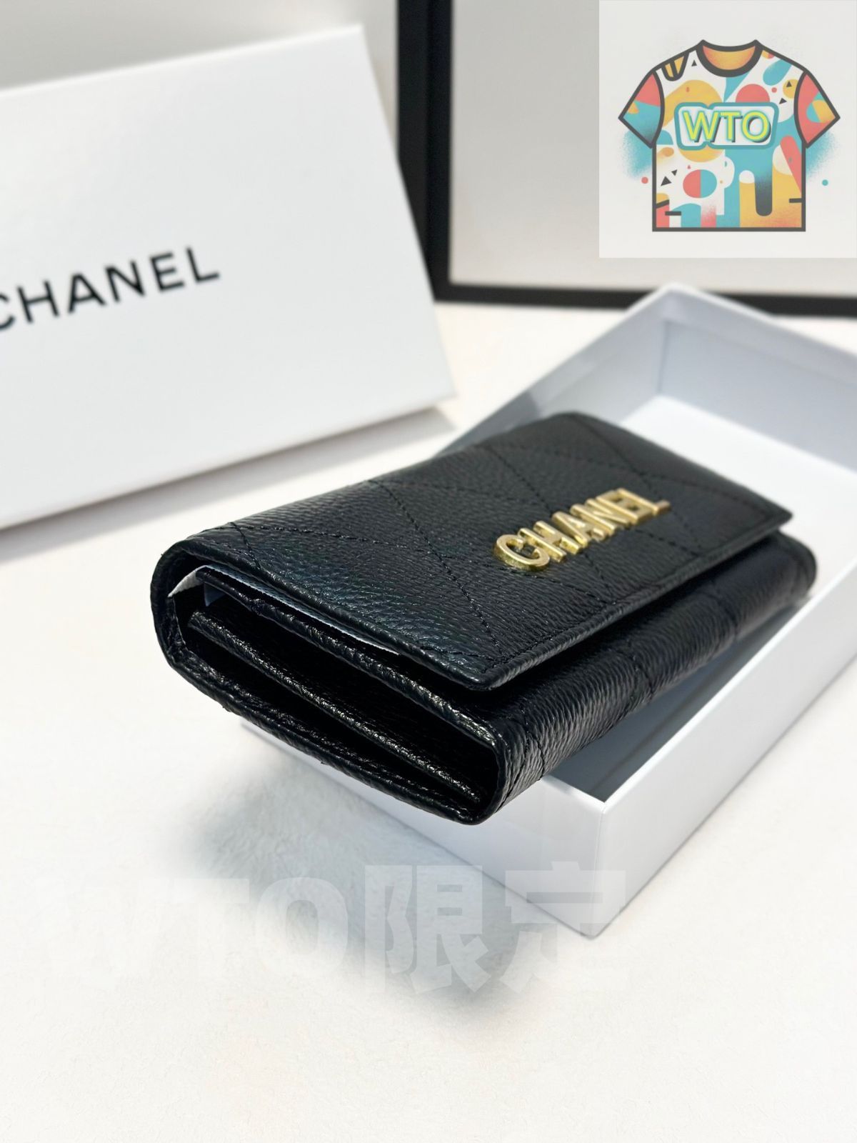  シャネル レディース ウォレット 2つ折り ブラック 高品質レザー 二つ折り財布 折り財布