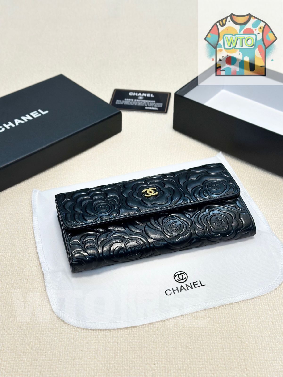 シャネル レディース ウォレット カメリアデザイン ブラック 高品質レザー -WTO輸入-MWJ71