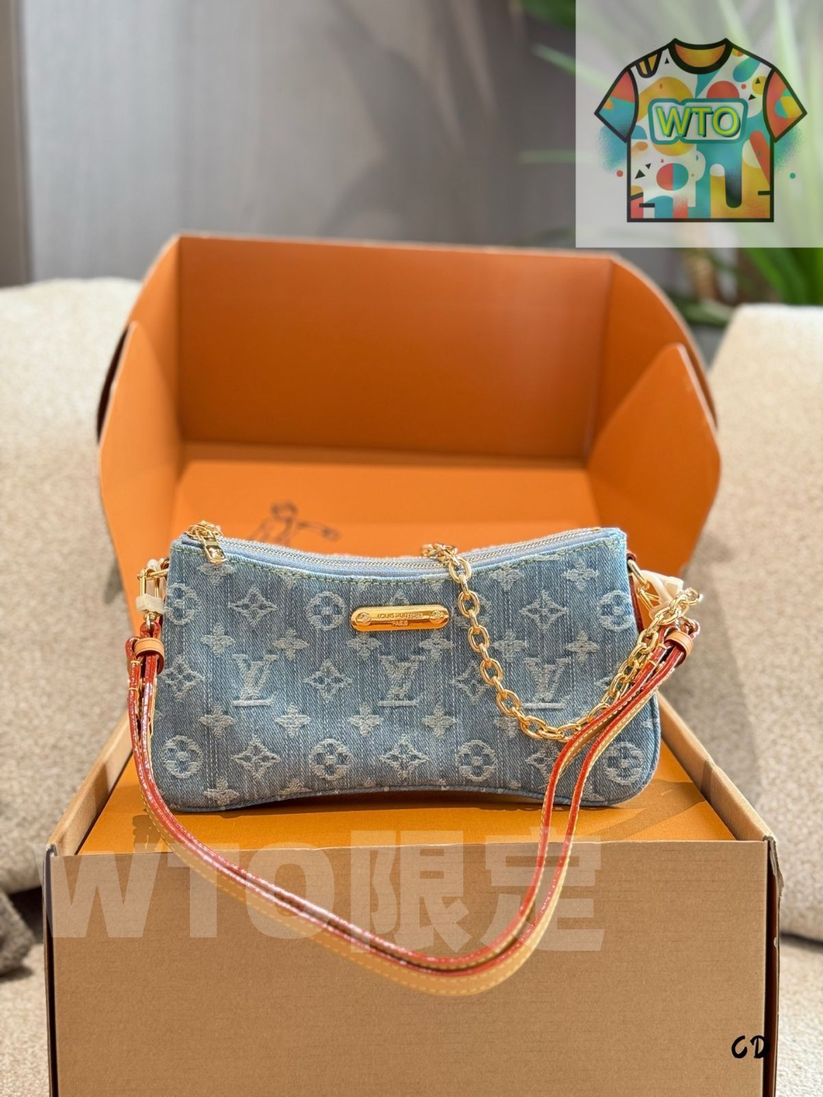 ルイヴィトン デニム マージャンバッグ ダブルジップ 25cm ギフトボックス付き -WTO輸入1