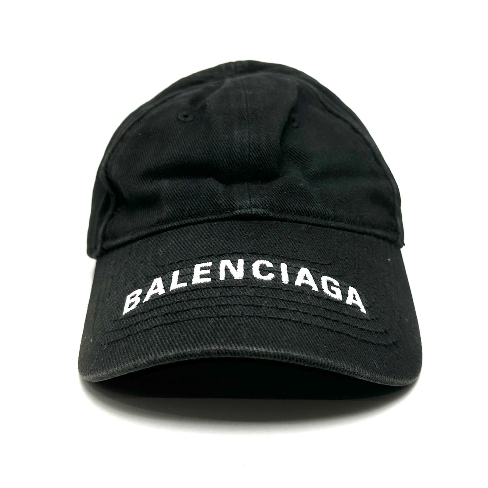 元住吉 バレンシアガ BALENCIAGA ベースボールキャップ ロゴ刺繍 帽子 ブラック キャンバス地 レディース