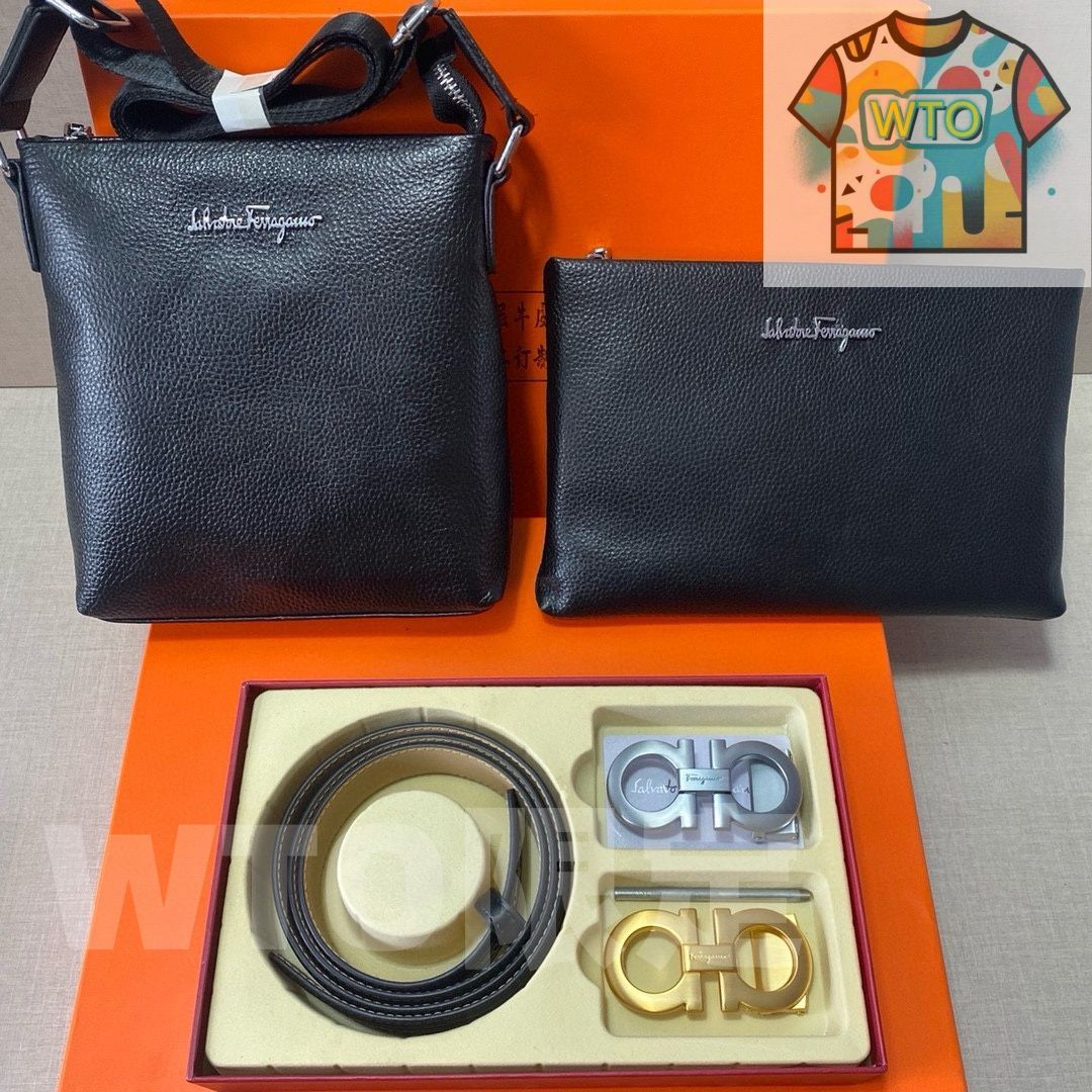 フェラガモ Ferragamo レザー ベルト&バッグ スーパーセット ギフトボックス付き