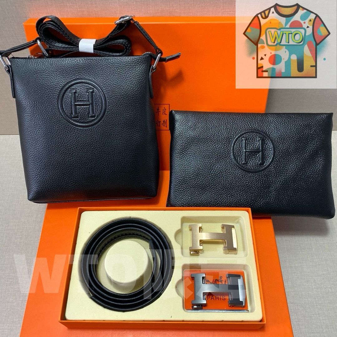 エルメス Herms レザー ベルト＆バッグ スーパーセット ギフトボックス付き