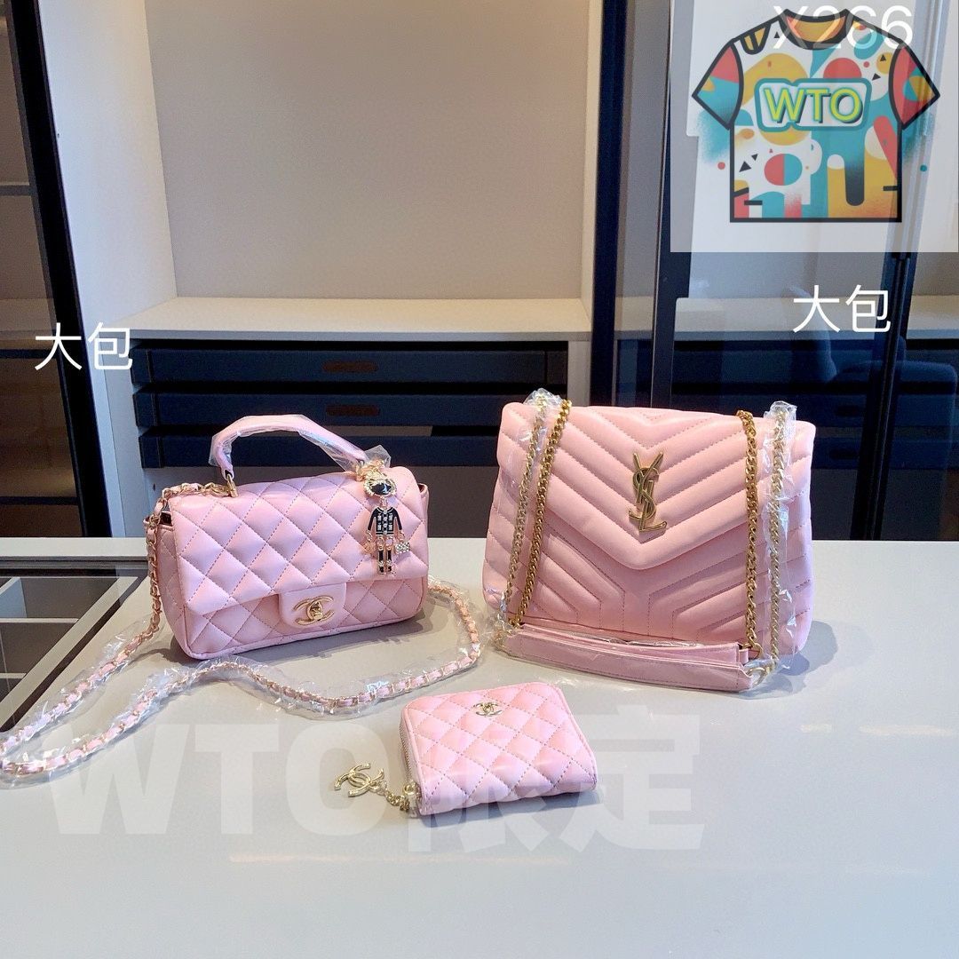 今日 YSL＆Chanel 3点セット ルルーチェーンバッグ＆CFバッグ＆ウォレット ピンク 超 なセット
