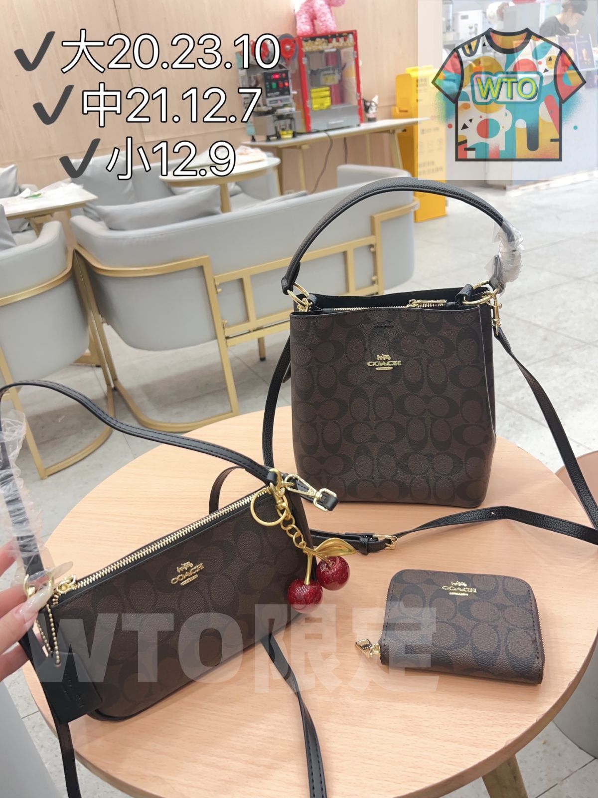 TOP New 2025 高品質3点セット - Coach バケットバッグ チェリーマージャンバッグ 財布 特別割引