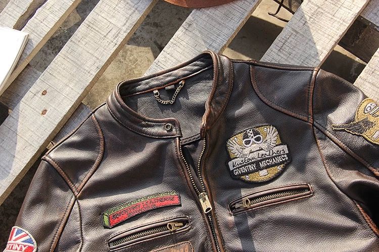 無塗装頭層牛革 立ち襟ライダースジャケット