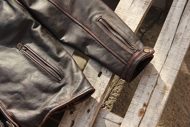 無塗装頭層牛革 立ち襟ライダースジャケット