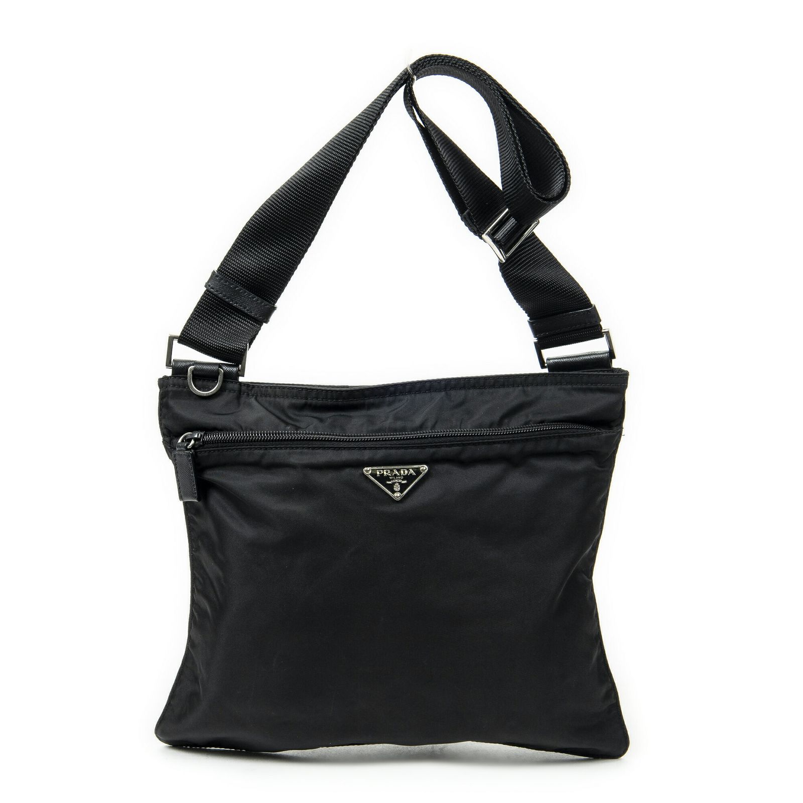 PRADA プラダスクエア フラット クロスボディ黒ナイロンキャンバスA