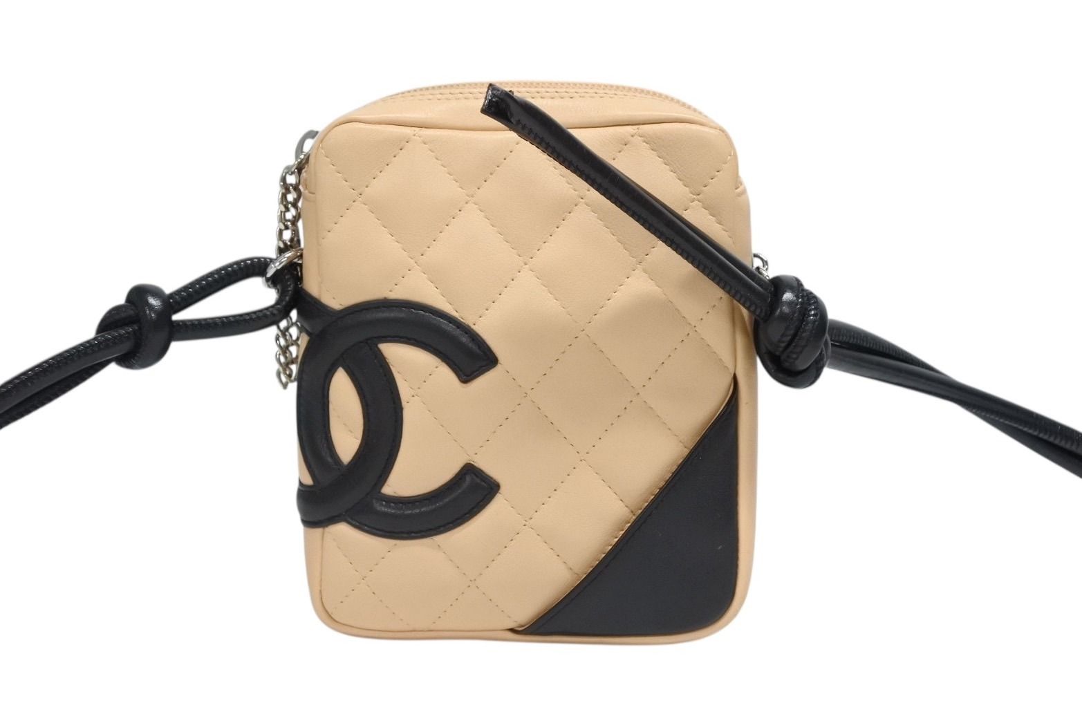 CHANEL シャネル ポシェット ミニ ショルダーバッグ カンボンライン ココマーク8番台 ベージュ ブラック 4b008295