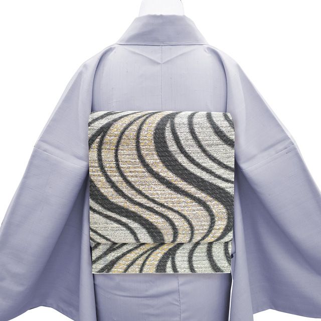 袋帯 正絹 京都 西陣 五匠織物 落款 太金箔糸 黒グレー 流線 セミフォーマル ～ カジュアル 春 秋 冬 上 仕立て上がり みやがわ sb 54727