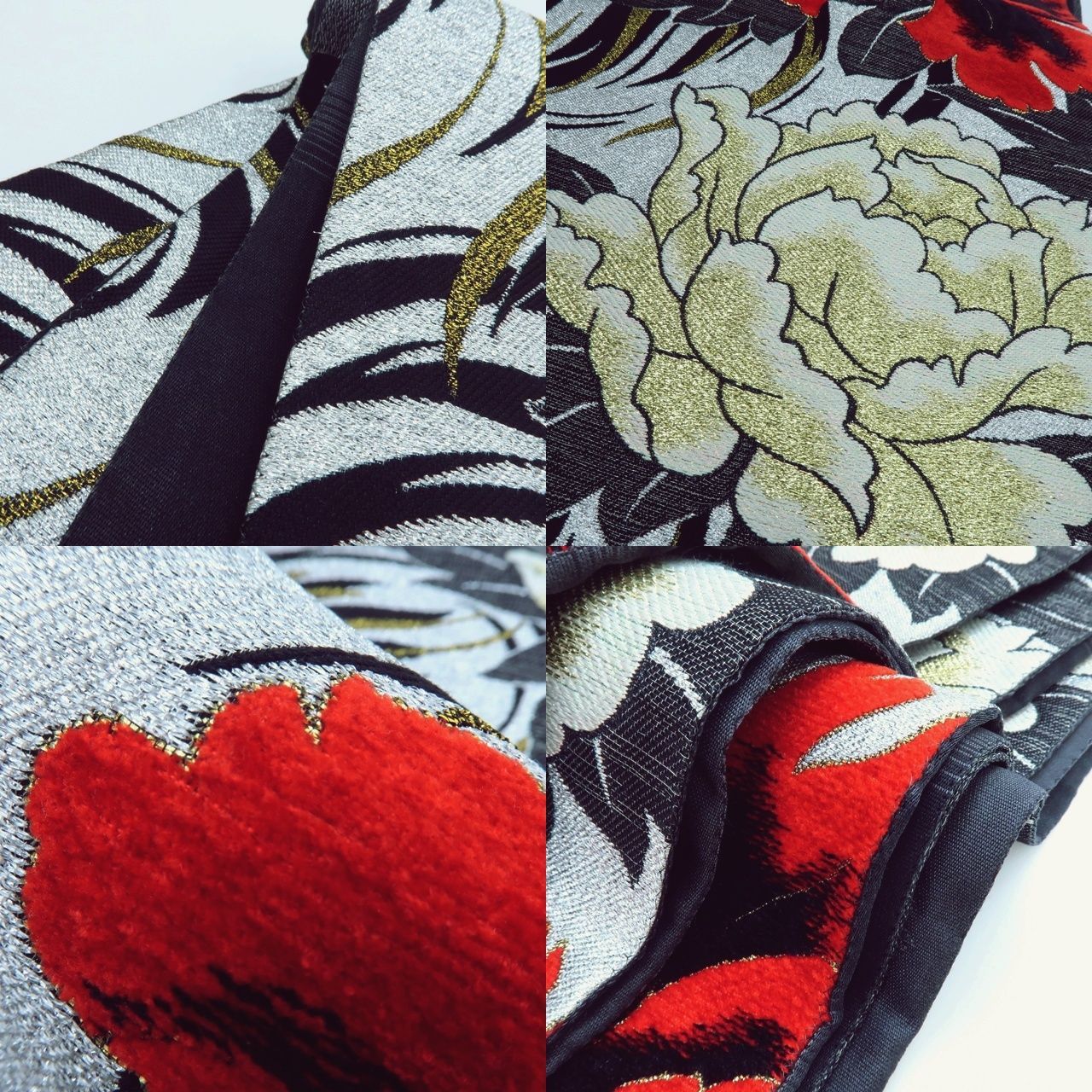  百華 O 139 正絹 着物 ベロア 両面 牡丹 振袖用袋帯 袋帯 帯