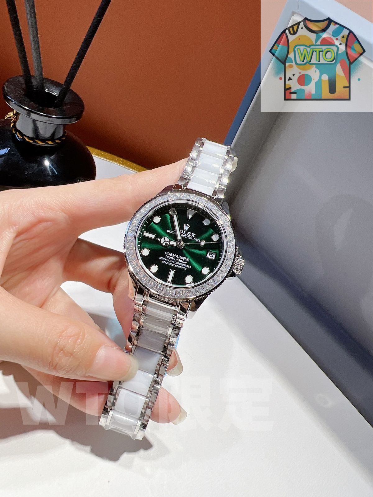 ROLEX ロレックス レディース腕時計 35 mm｜花モチーフ×ダイヤモンド文字盤｜セラミックベルト 実物撮影 -WTO店名をご ください-WTO輸入-LNV 73