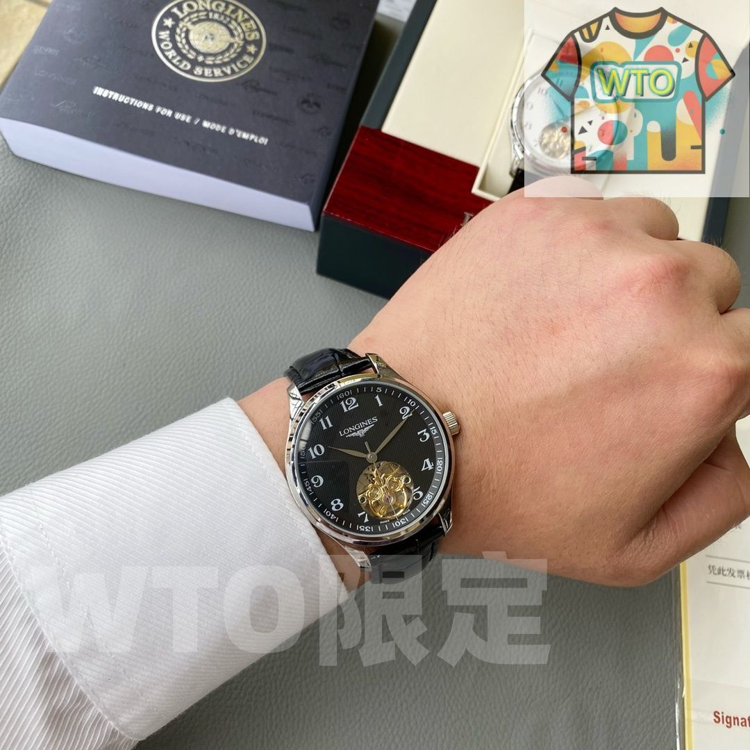  ロンジン マスター メンズ腕時計 43 mm トゥールビヨン 自動巻き イタリアンレザー 強化ミネラルガラス WTO店名をご ください WTO輸入 VFC 58 自動巻き時計 腕時計(アナログ)