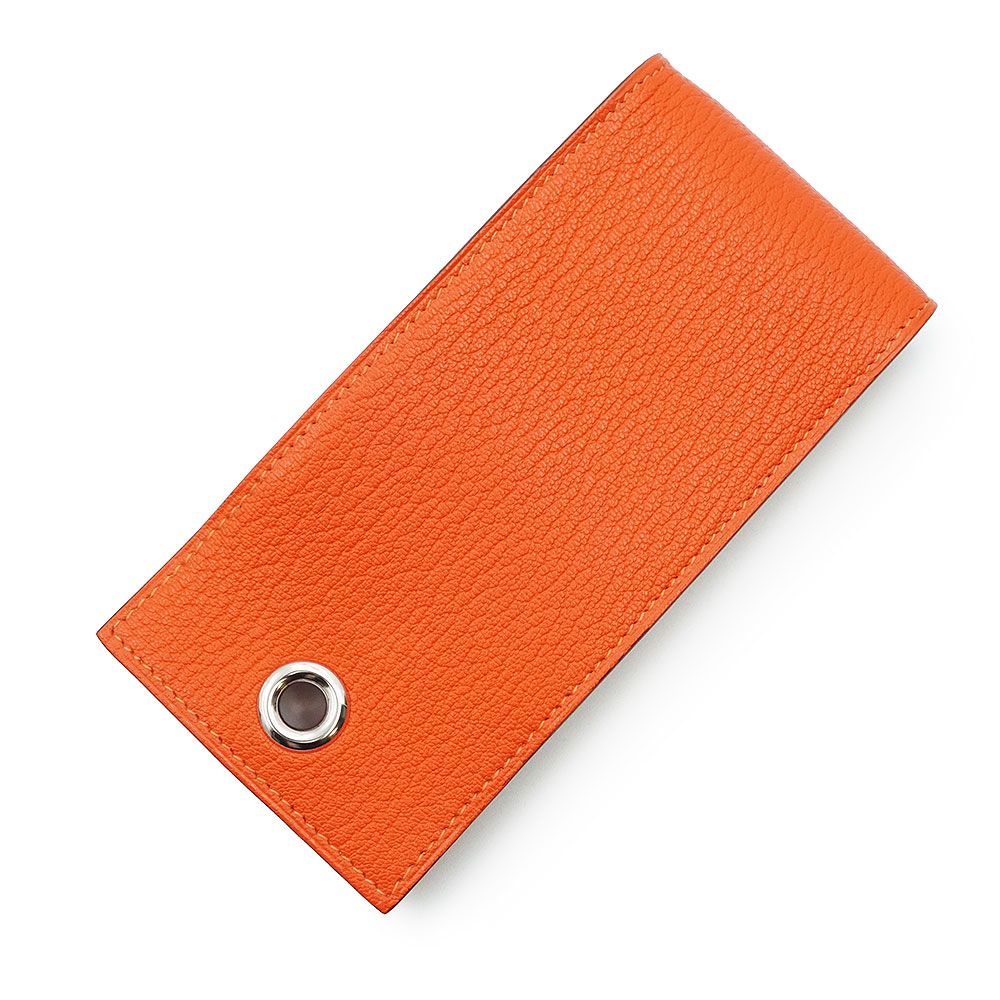  エルメス ヴェスパ ネックストラップ シガレットケース マルチケース iCOSケース ポーチ 2 WAY ショルダー 斜め掛け シェブル シェーブルミゾール レザー オレンジポピー シルバー金具 H刻印 HERMES ポーチ バッグ