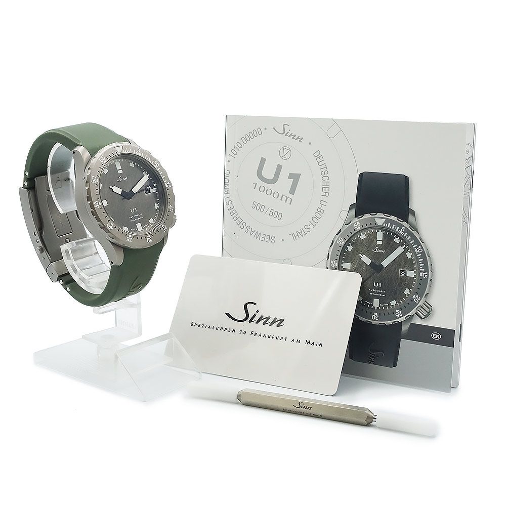 ジン U 1 DS ダイバーズウォッチ 世界 500本 自動巻き 腕時計 ラバー Uボート スチール シルバー グリーン 1010 0351 Sinn 保証付き