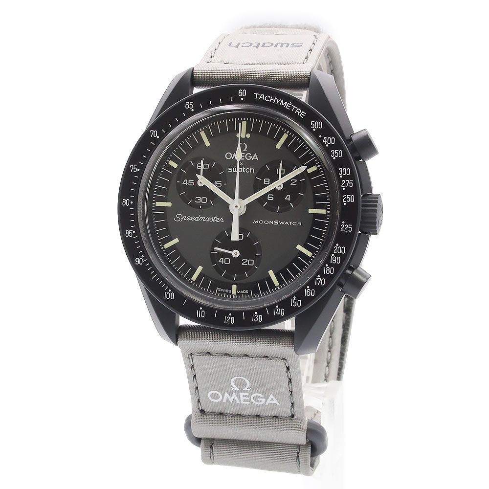 オメガ スウォッチ Swatch ミッション トゥ マーキュリー MISSION TO MERCURY スピードマスター ムーンスウォッチ クロノグラフ 腕時計 ナイロン バイオセラミック グレー ブラック SO33A100 OMEGA