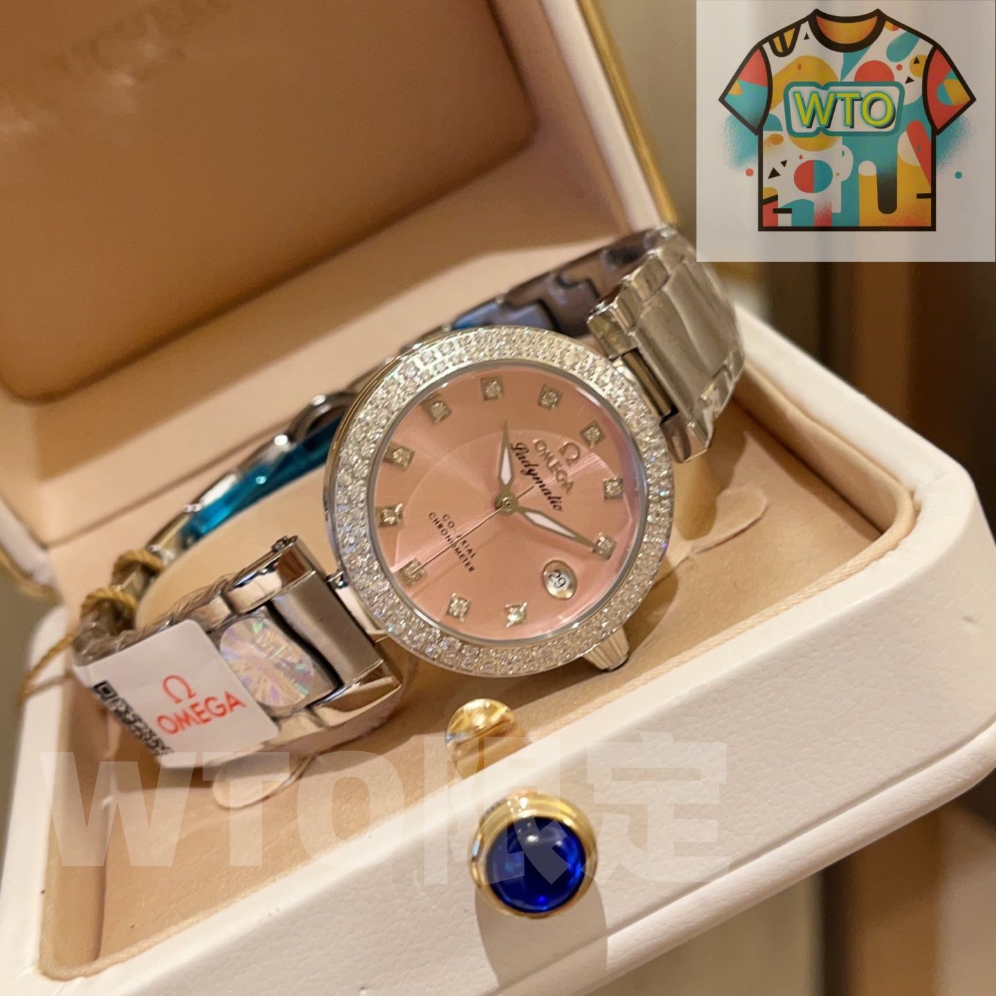 OMEGA Ladymatic マカロン 34 mm ダイヤモンドインデックス ステンレスフォールディングバックル WTO店名をご ください WTO輸入 WHB 54