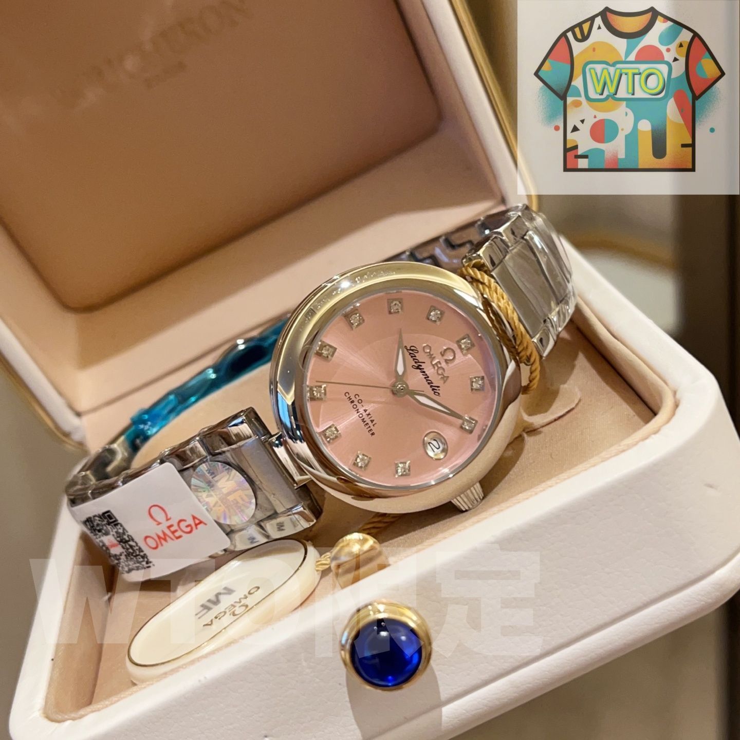 OMEGA Ladymatic マカロン - 34mm ダイヤモンドインデックス ステンレスフォールディングバックル -WTO店名をご ください-WTO輸入-WHB54