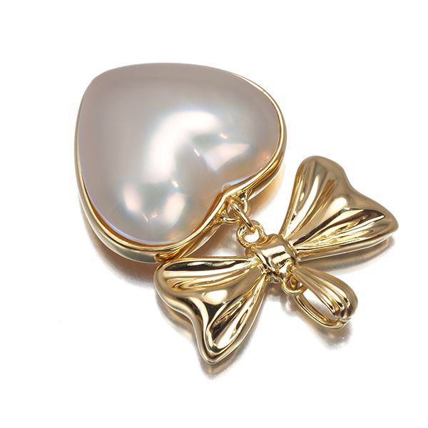 TASAKI タサキ ペンダントトップ マベパール 真珠 ハート リボン K 18 YG 179946