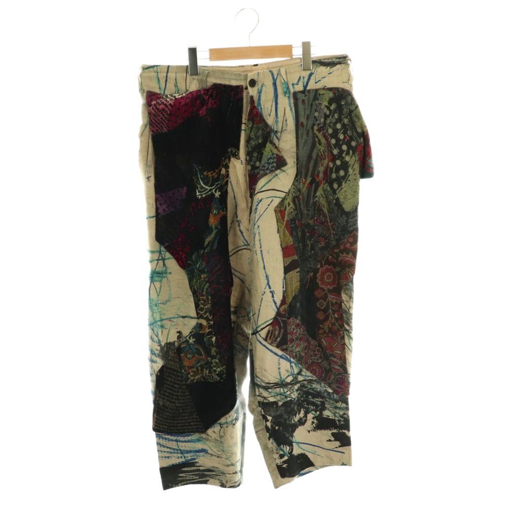 ヨウジヤマモトプールオム YOHJI YAMAMOTO POUR HOMME パッチワークパンツ テーパード 総柄 リネン シルク混 2 ベージュ マルチ HZ-P70-323 CX OS