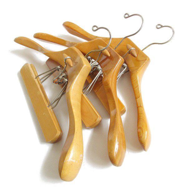 Setwell ビンテージ 木製 ウッド 太ハンガー 3本セット ジャケット パンツ セットアップ スーツハンガー 店舗什器 D 139-71-0044 ZV