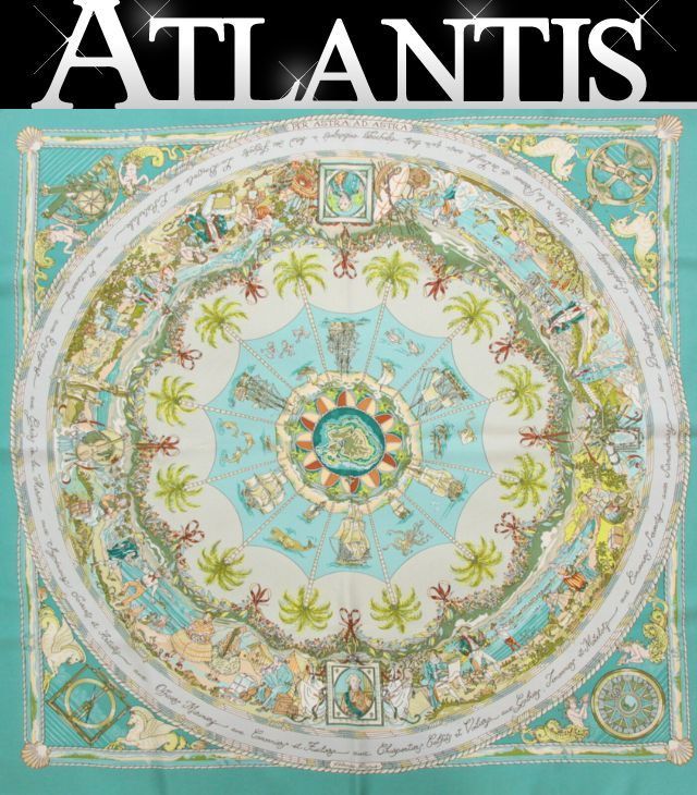 エルメス HERMES カレ90 PER ASTRA AD ASTRA 困難を通じて天へ 大判スカーフ シルク100％ エメラルドグリーン 72350