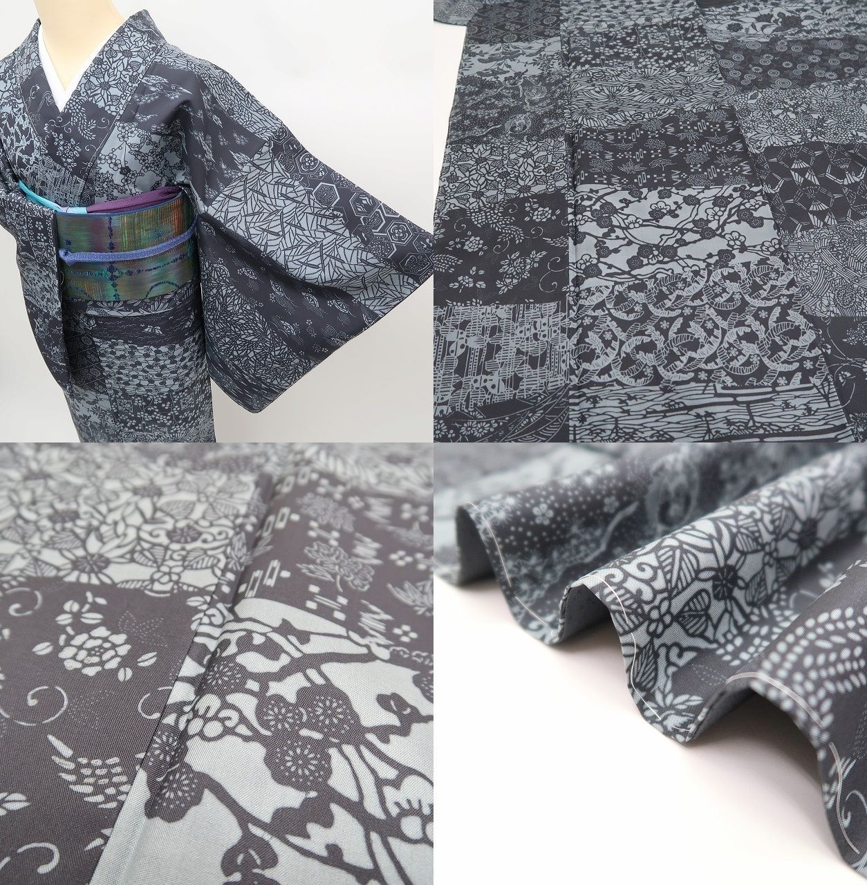 ✾まめ藤✾ｍ2363 正絹 仕付け糸付き 川村久太郎落款 Sサイズ 手縫い仕立て 松竹梅 桜 蝶 亀 染大島紬