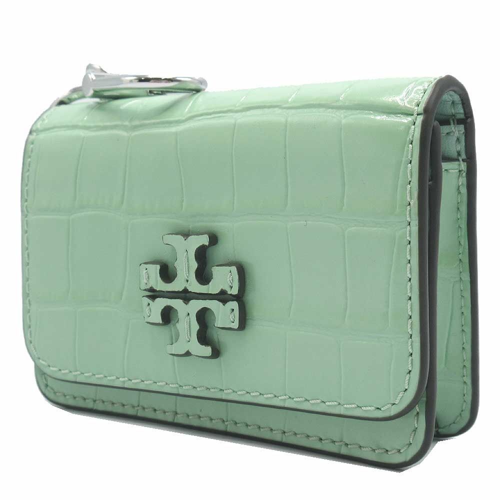 トリーバーチ カードケース TORY BURCH THEA クロコ調 エンボス レザー ダブルTロゴ キーリング ナスカン ID パスケース付き 171689 0625 300 ライトグリーン系 アウトレット レディース