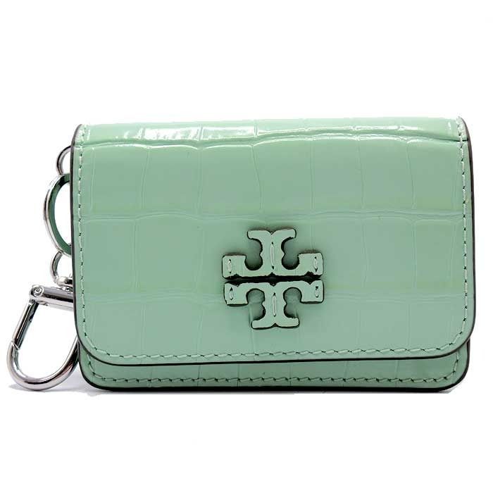 トリーバーチ カードケース TORY BURCH THEA クロコ調 エンボス レザー ダブルTロゴ キーリング ナスカン ID パスケース付き 171689 0625 300 ライトグリーン系 アウトレット レディース MERCADOAVALIA_COM_BR