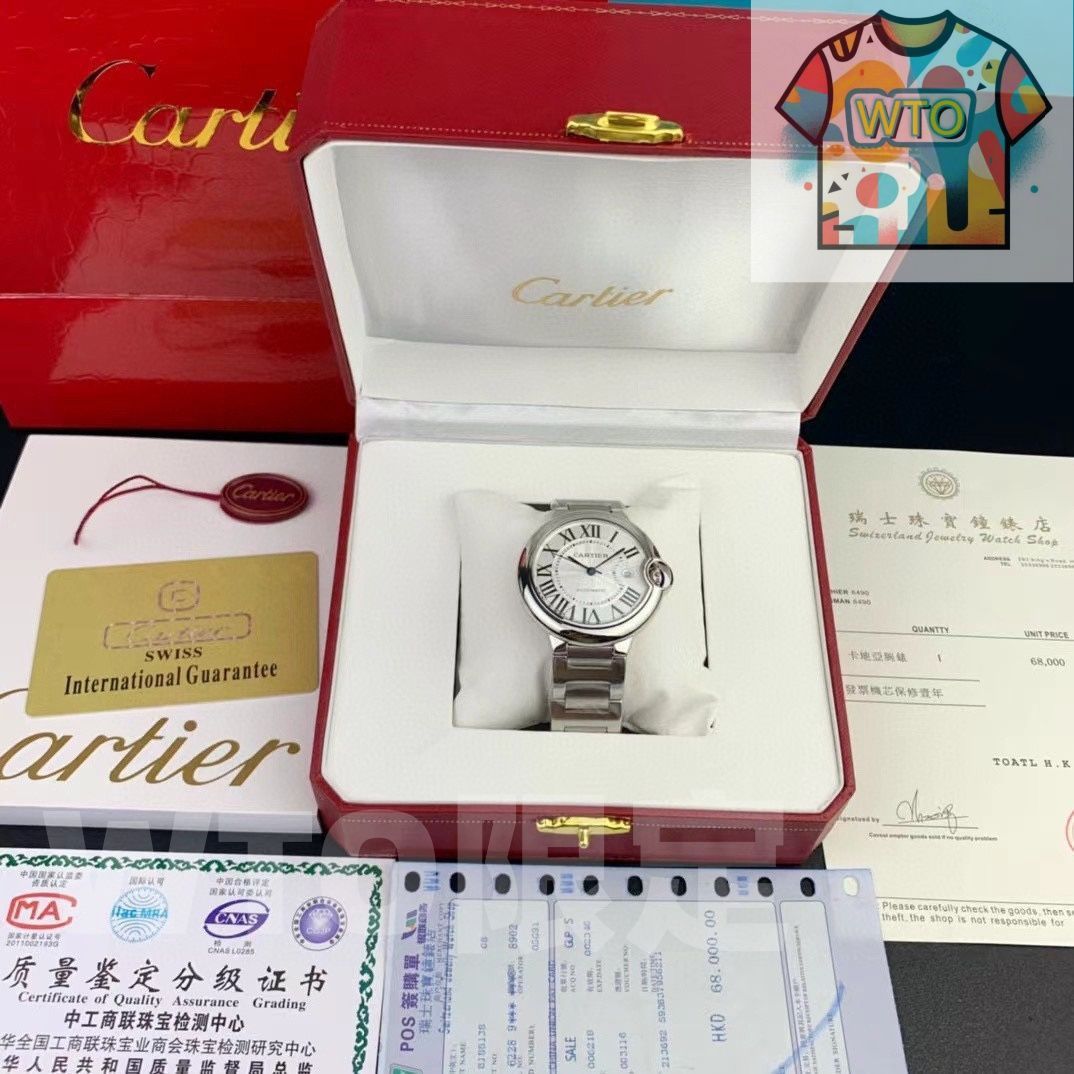 カルティエ バロンブルー メンズ 42 1 mm スイス製機械式 サファイアガラス 実物撮影 WTO店名をご ください